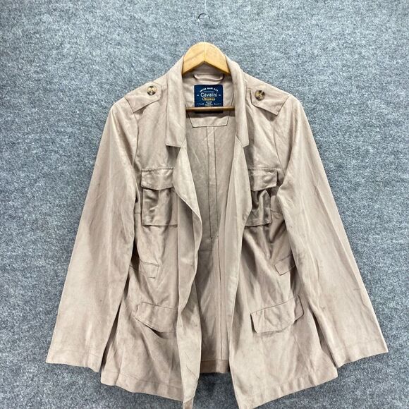 Cavalini Jacket Women M Medium Beige Collared Open Front Long Sleeve Pockets - Picture 3 of 9